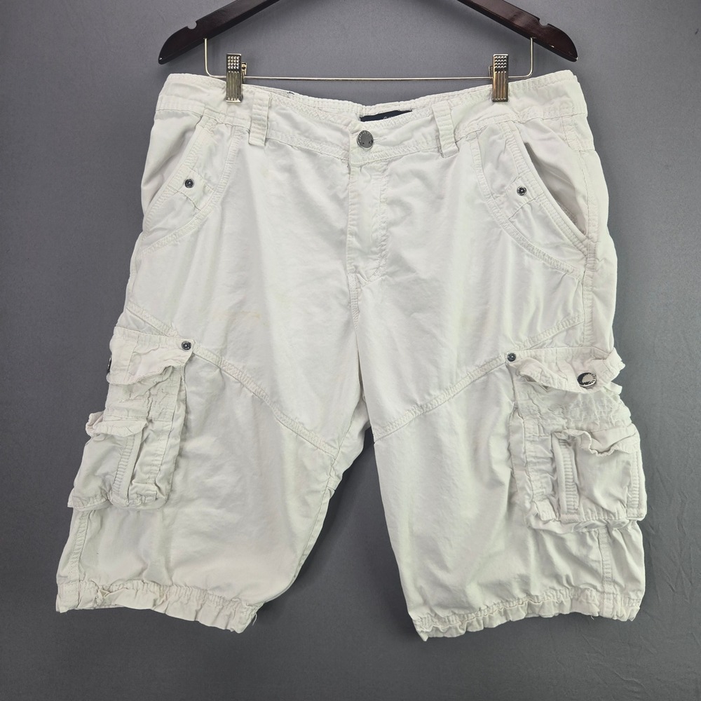 Fried Denim Cargo Shorts Mens 36 White Multi Pocket Utility Cotton Casual Y2K